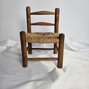 Ladder Back Chair Wood Doll Rush Seat Rustic Farmhouse Primitive Decor For Dolls